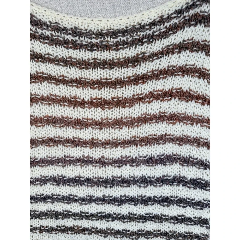 Vintage Stripe Granny Blanket 47x34Cream Brown Knit Afghan Crochet Throw Neutral